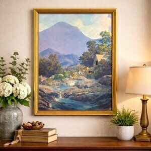 Original Maxfield Parrish Thy Rocks and Rills Old Mill Print Vintage Lithograph